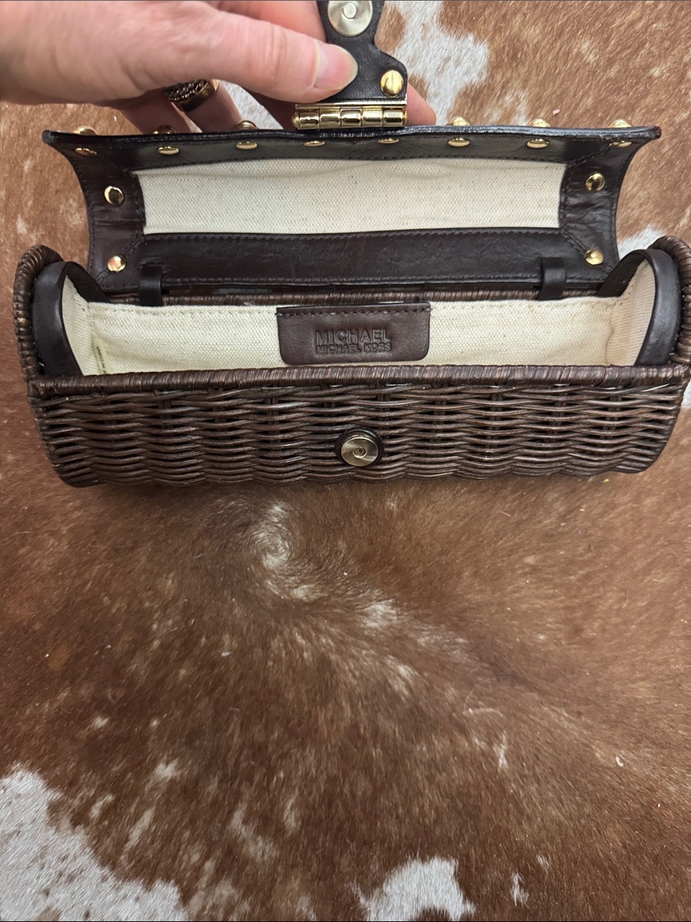 Michael Kors Brown Woven Wicker Clutch with Gold Hardware - Picture 3 of 5